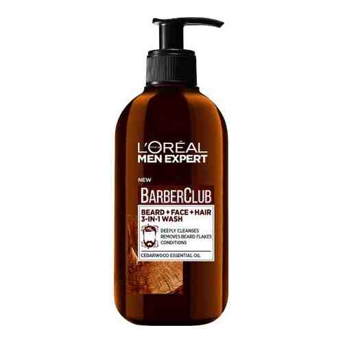 Loreal paris men expert гель очищающий 3 в 1 для бороды+лица+волос barberclub 200 мл