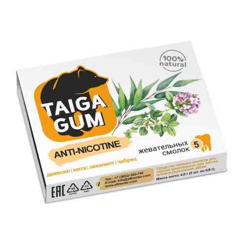 Taiga gum смолка жевательная anti-nicotine из смолы лиственницы сибирской с пчелиным воском драж в растительной пудре 5 шт.